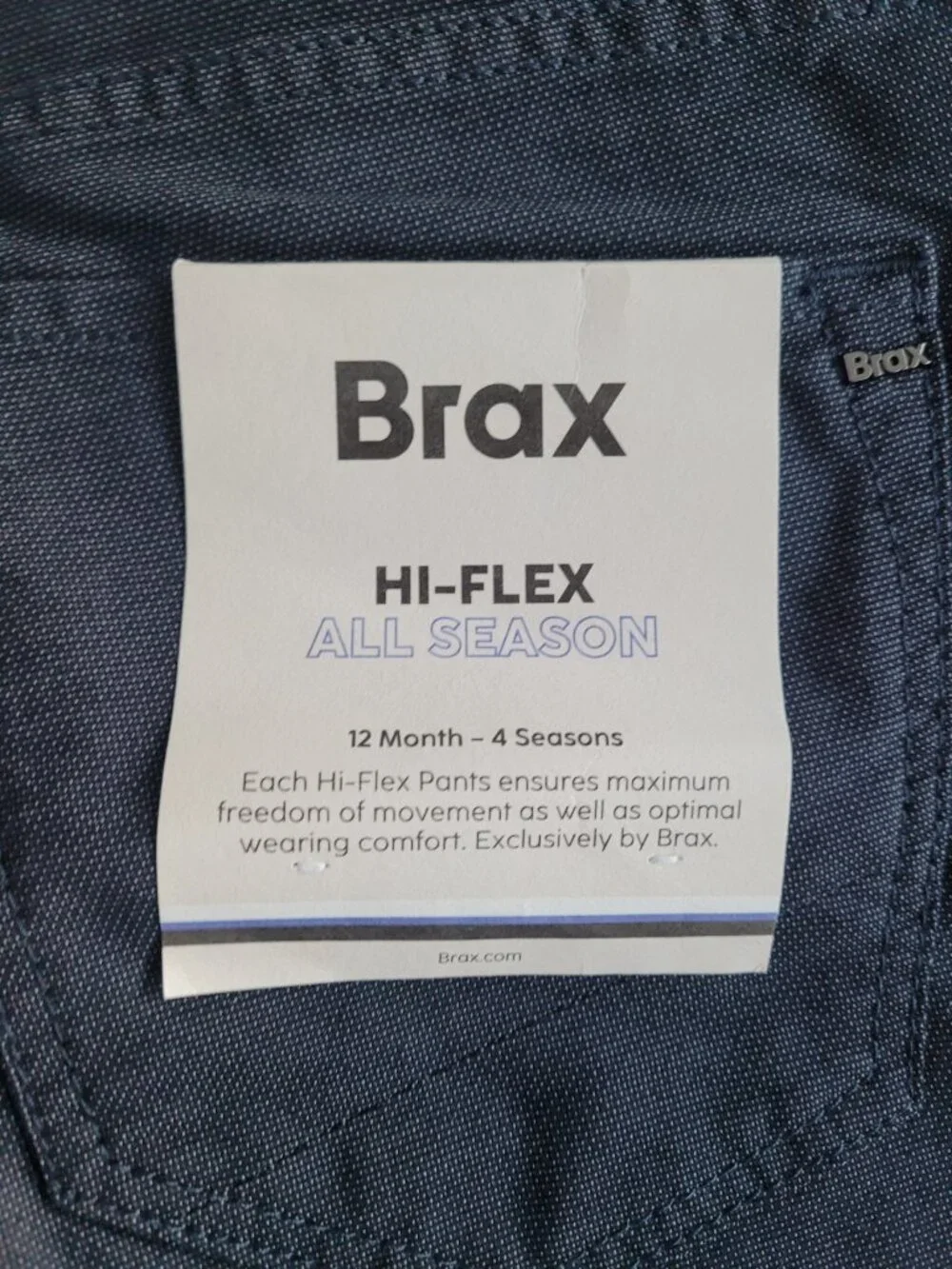 NWT BRAX Hi-Flex All Season Men's Pant in Dark Blue Denim Size 34/32